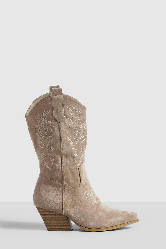 Womens Tab Detail Western Cowboy Boots - Beige - 7, Beige