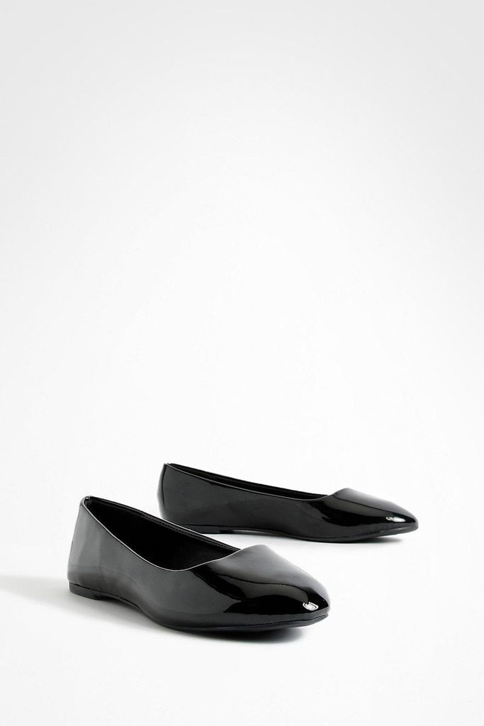Womens Patent Slipper Ballets - Black - 6, Black