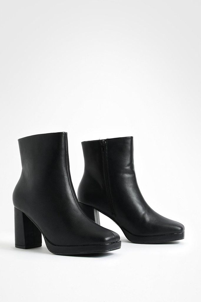 Womens Platform Block Heel Ankle Boots - Black - 6, Black