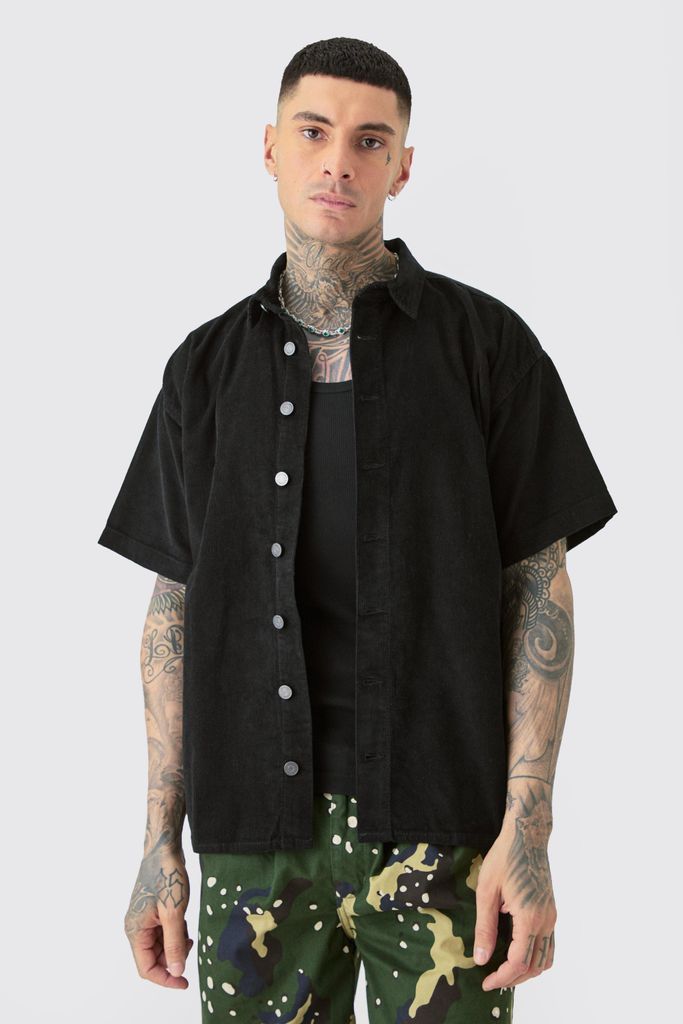 Men's Tall Boxy Fit Cord Shirt - Black - S, Black