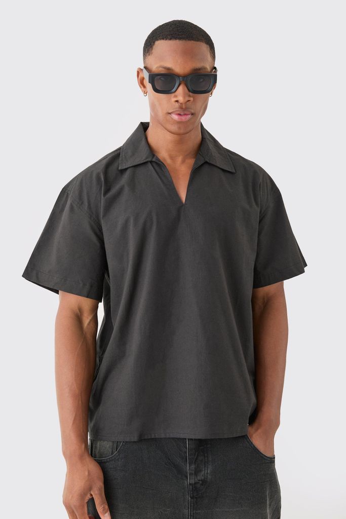 Men's Overhead V Neck Dropped Shoulder Shirt - Black - S, Black