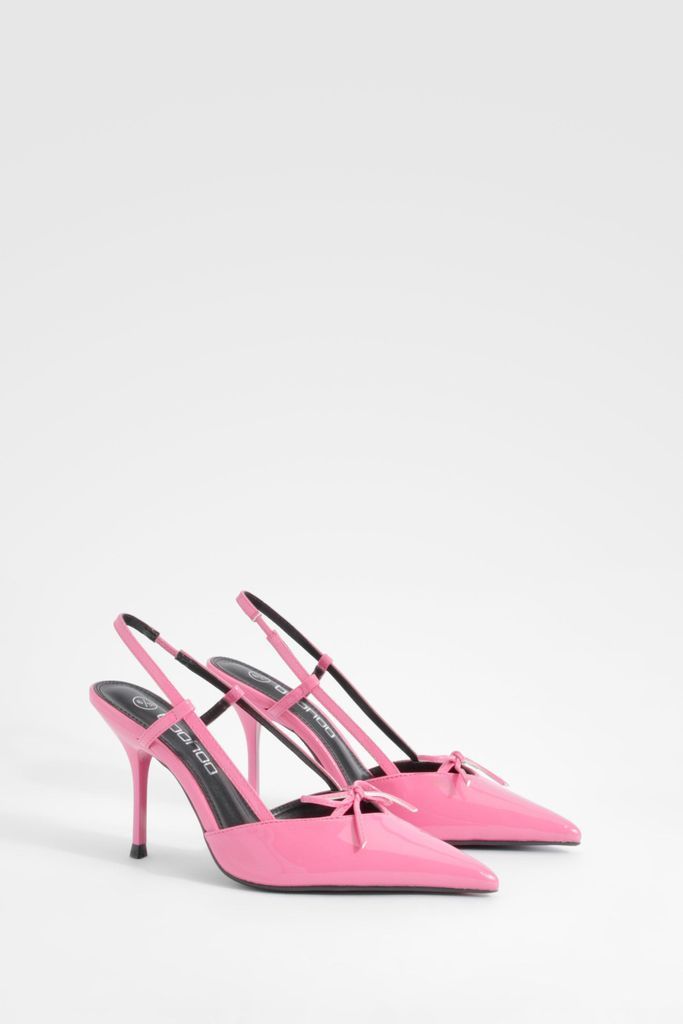 Womens Bow Detail Slingback Pointed Court Shoes - Pink - 3, Pink