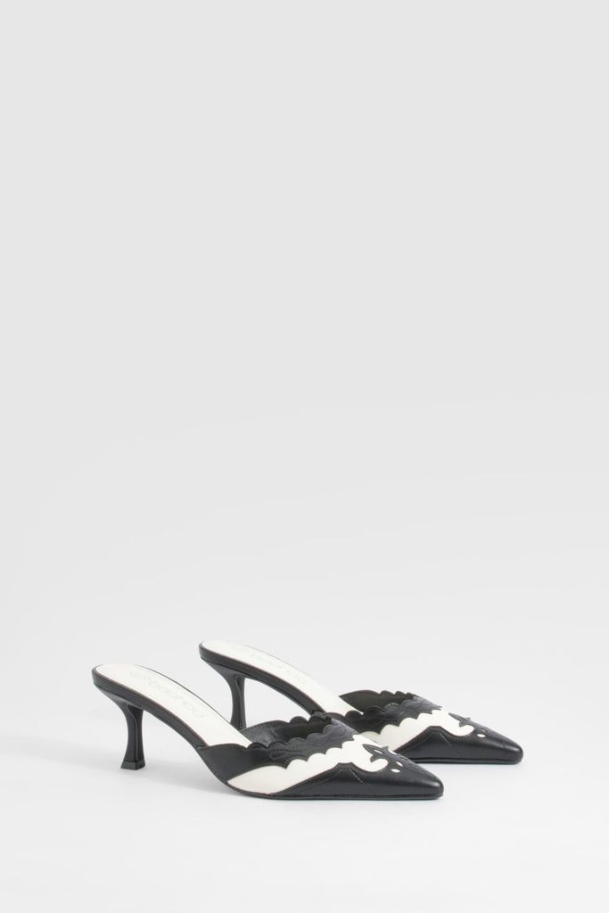 Womens Low Stiletto Contrast Detail Court Mules - Black - 3, Black