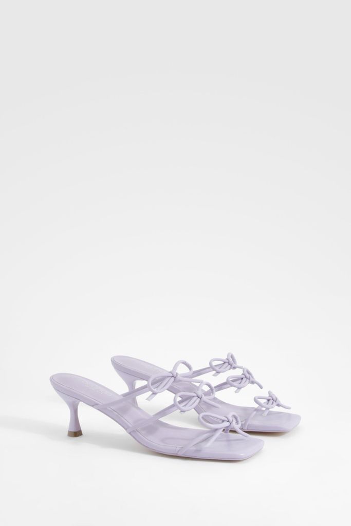 Womens Wide Fit Bow Detail Low Heeled Mules - Purple - 3, Purple