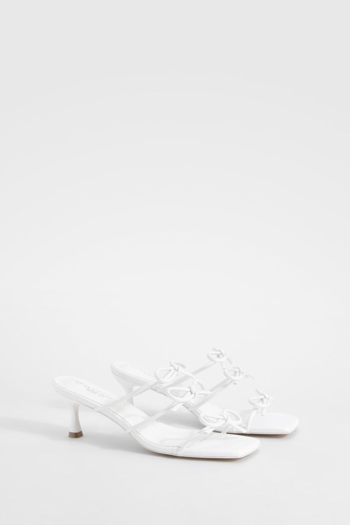 Womens Wide Fit Bow Detail Low Heeled Mules - White - 3, White