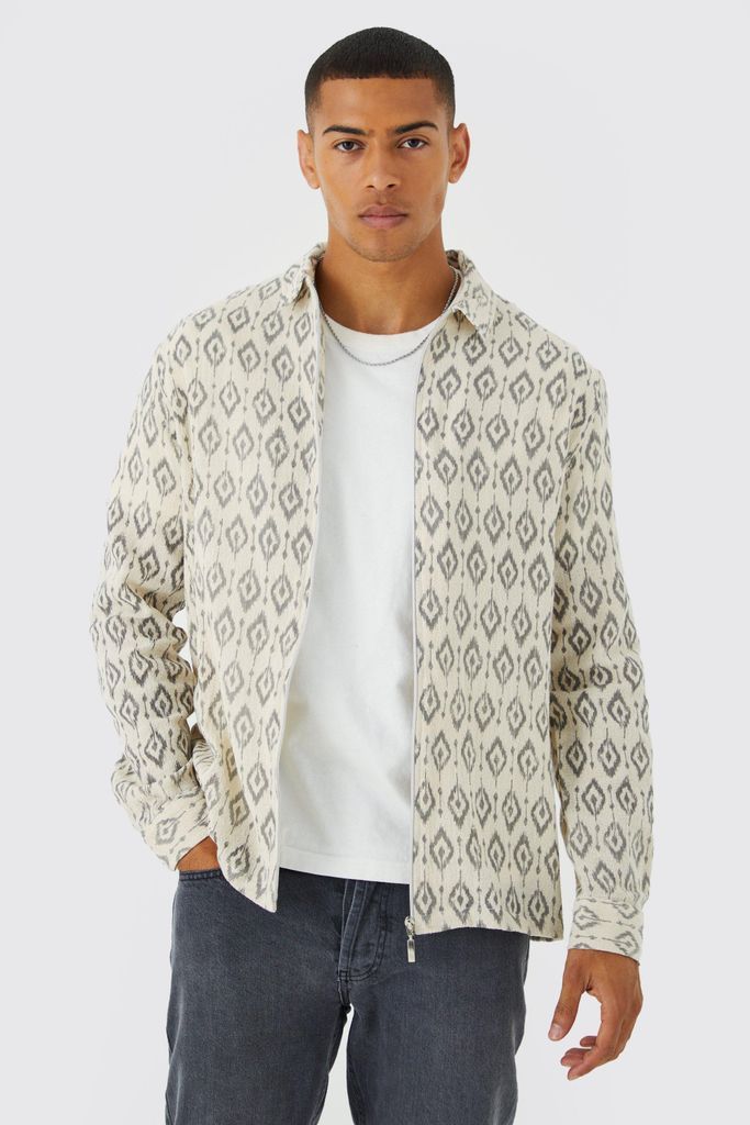 Men's Long Sleeve Tonal Aztec Shirt - Cream - M, Cream