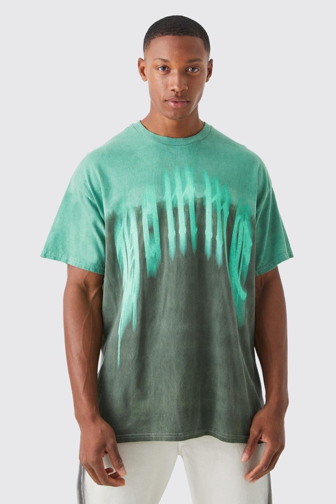 Men's Oversized Homme Ombre Graphic T-Shirt - Green - L, Green