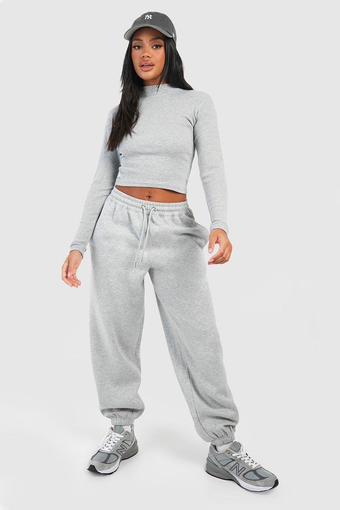 Womens Ribbed Funnel Neck Top And Jogger Set - Grey - 12, Grey