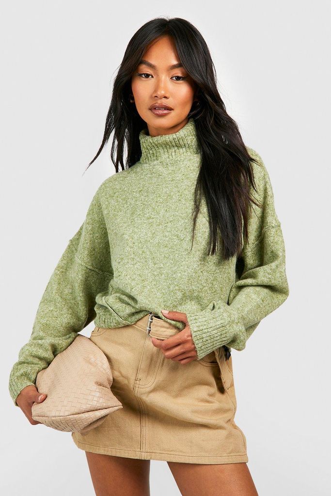 Womens Soft Knit Roll Neck Jumper - Green - M, Green