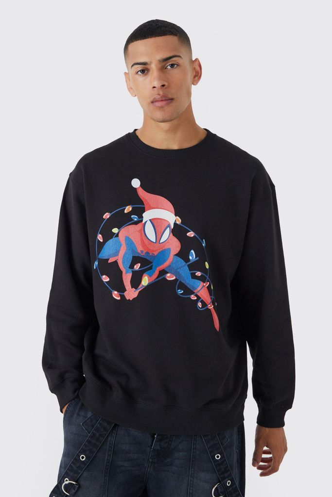 Men's Oversized Christmas Marvel Spiderman License Sweatshirt - Black - L, Black