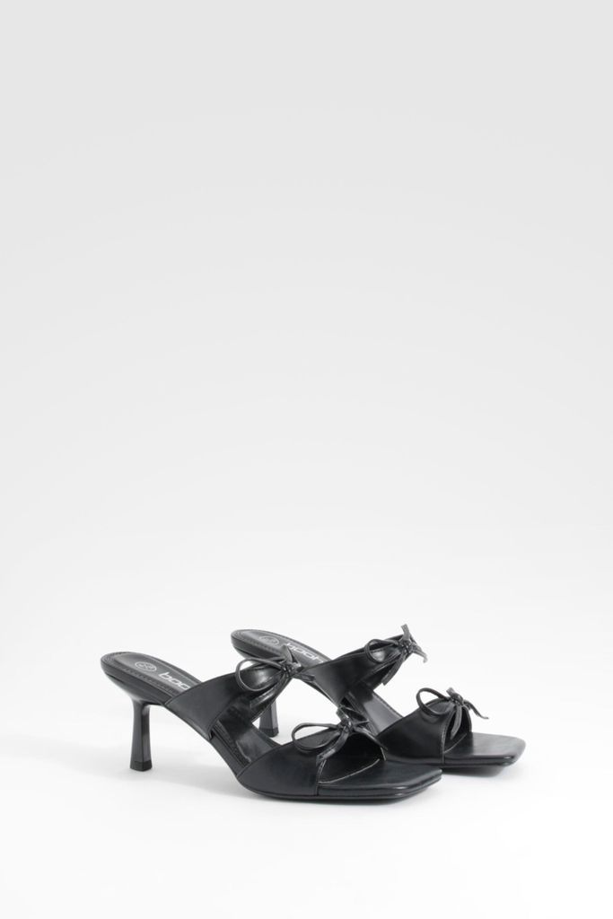 Womens Bow Detail Heeled Mules - Black - 3, Black
