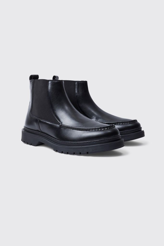 Men's Apron Front Chelsea Boots With Track Sole - Black - 8, Black