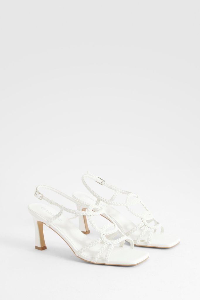 Womens Woven Detail Mid Strappy Heels - White - 3, White