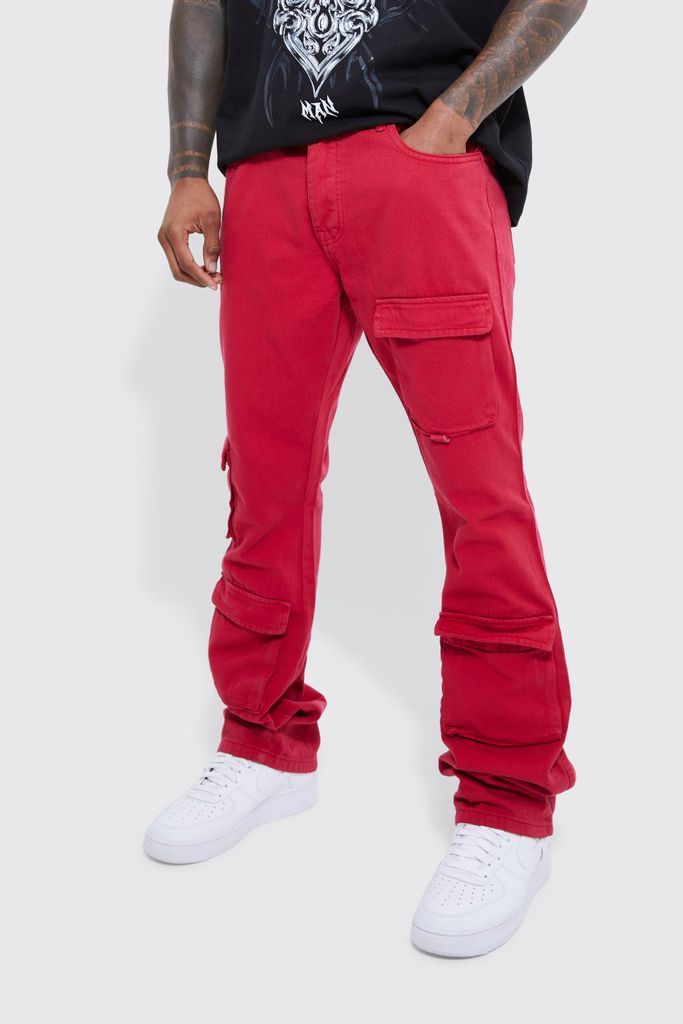 Men's Fixed Waist Skinny Stacked Cargo Trouser - Red - 30, Red