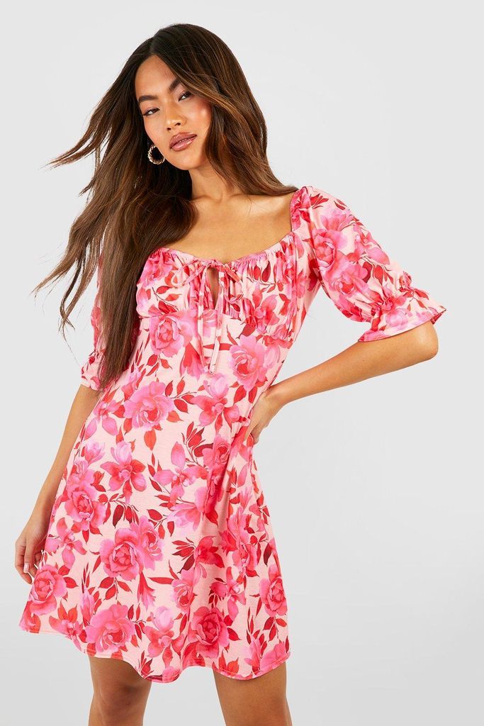 Womens Floral Puff Sleeve Sundress - Pink - 10, Pink