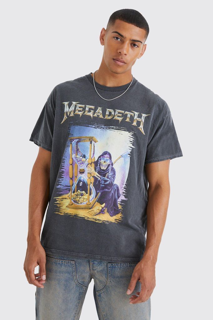 Men's Oversized Megadeth Overdye License T-Shirt - Grey - L, Grey
