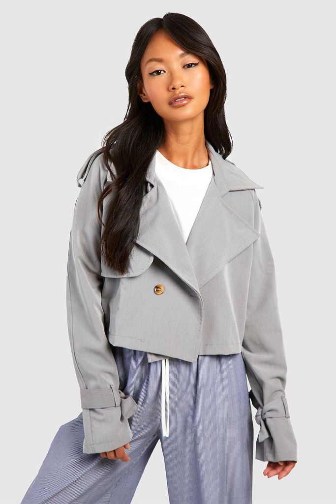 Womens Short Cuff Detail Trench Coat - Grey - 10, Grey