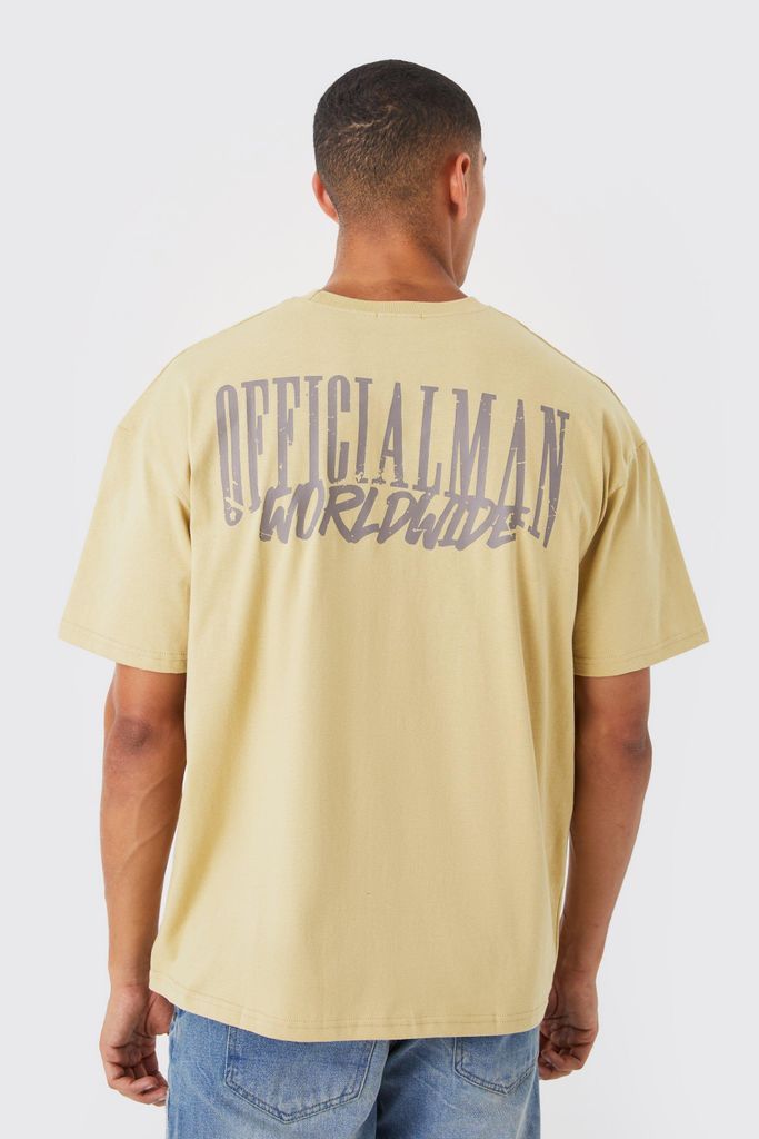 Men's Oversized Vintage Official Man Print T-Shirt - Beige - L, Beige