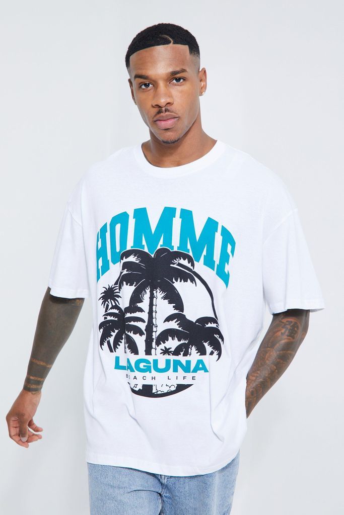 Men's Oversized Homme Laguna Beach T-Shirt - White - L, White