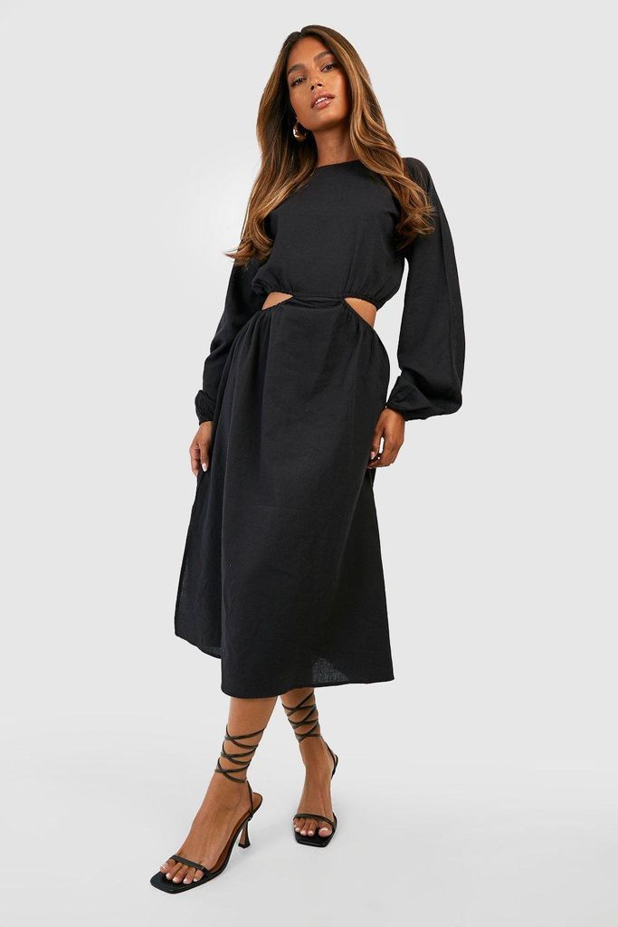 Womens Cotton Cut Out Midi Dress - Black - 14, Black