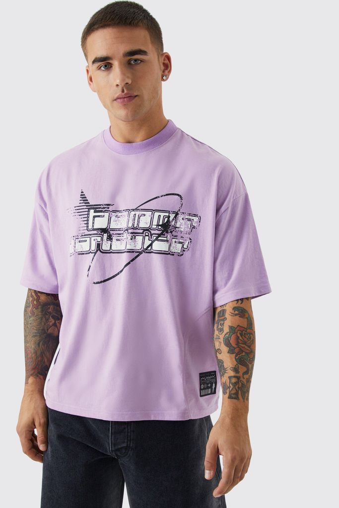 Men's Oversized Boxy Homme Star Panel T-Shirt - Purple - L, Purple