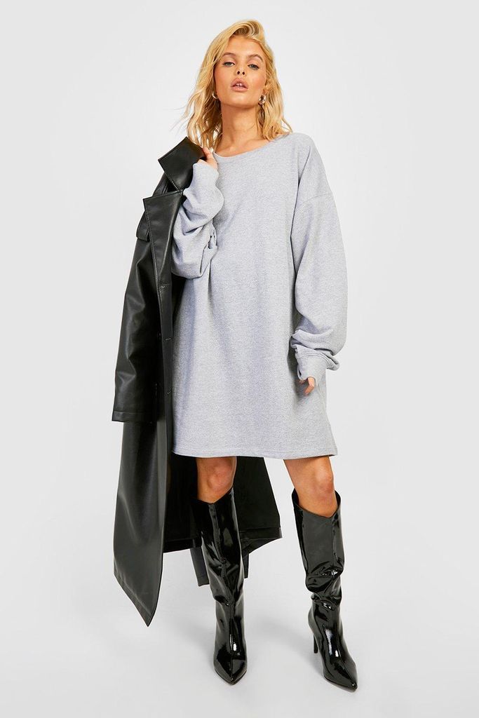 Womens Basic Oversized Sweatshirt Dress - Grey - M, Grey