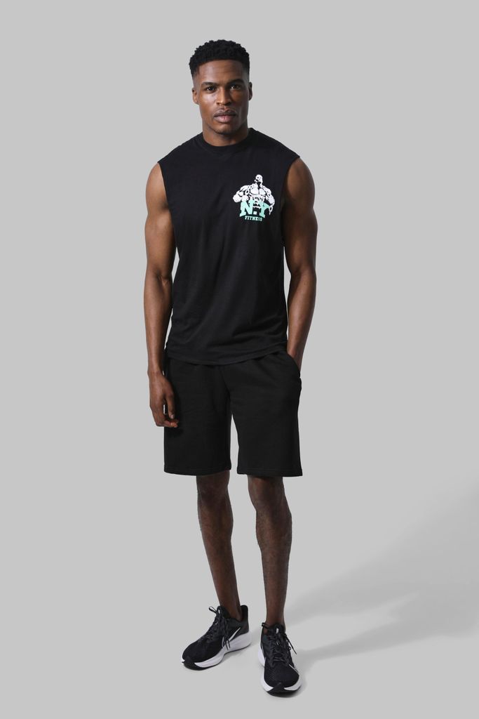 Men's Man Active Ny Fitness Oversized Vest Short Set - Black - M, Black