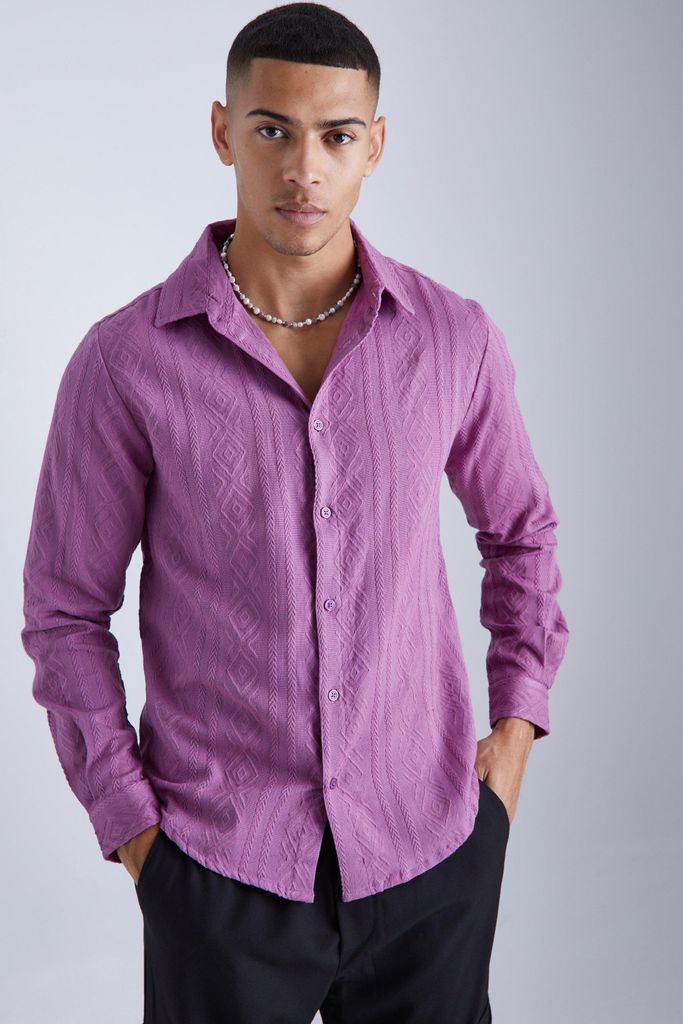 Men's Long Sleeve Collared Tonal Aztec Shirt - Pink - L, Pink