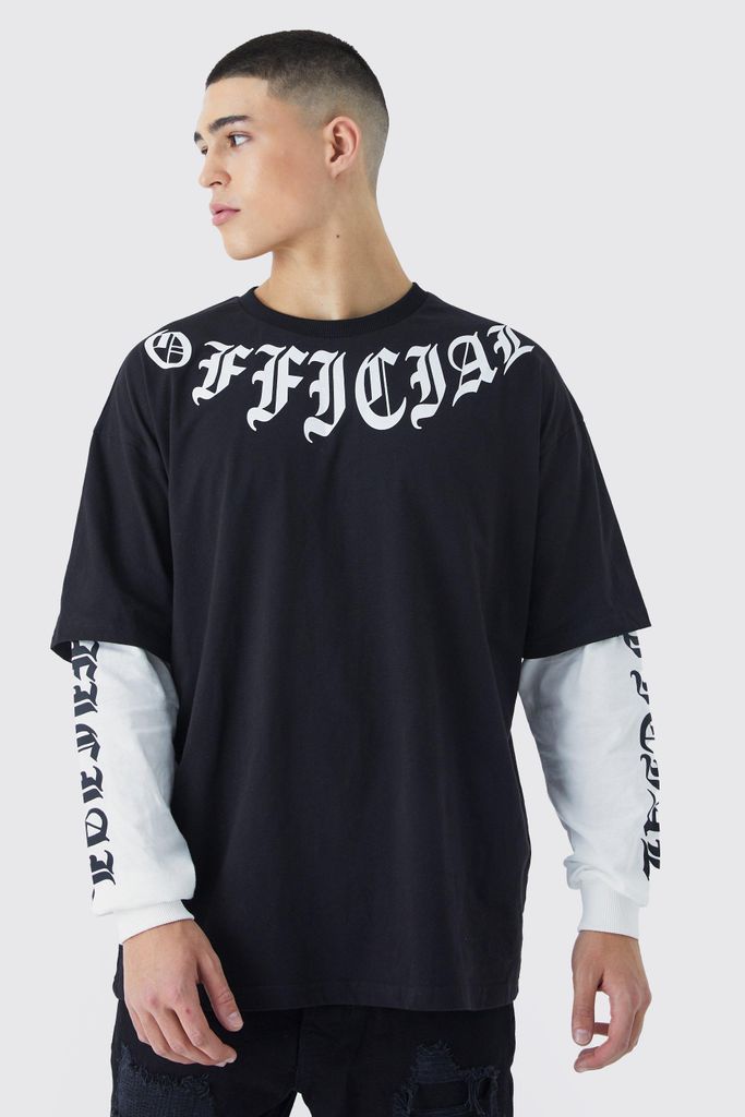 Men's Oversized Official Faux Layer T-Shirt - Black - L, Black