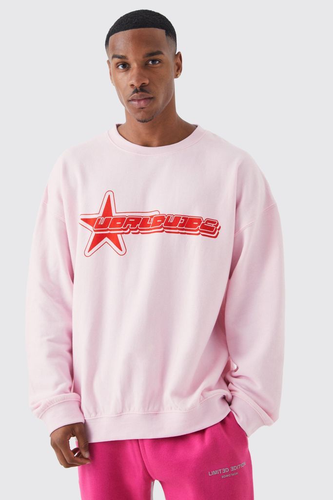 Men's Oversized Star Worldwide Sweatshirt - Pink - M, Pink