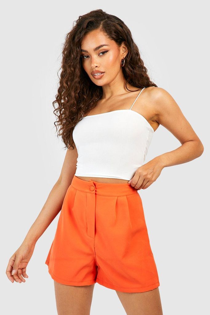 Womens Pleat Front Tailored Shorts - Orange - 14, Orange