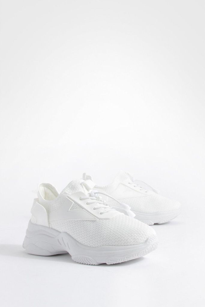 Womens Knitted Chunky Trainers - White - 7, White