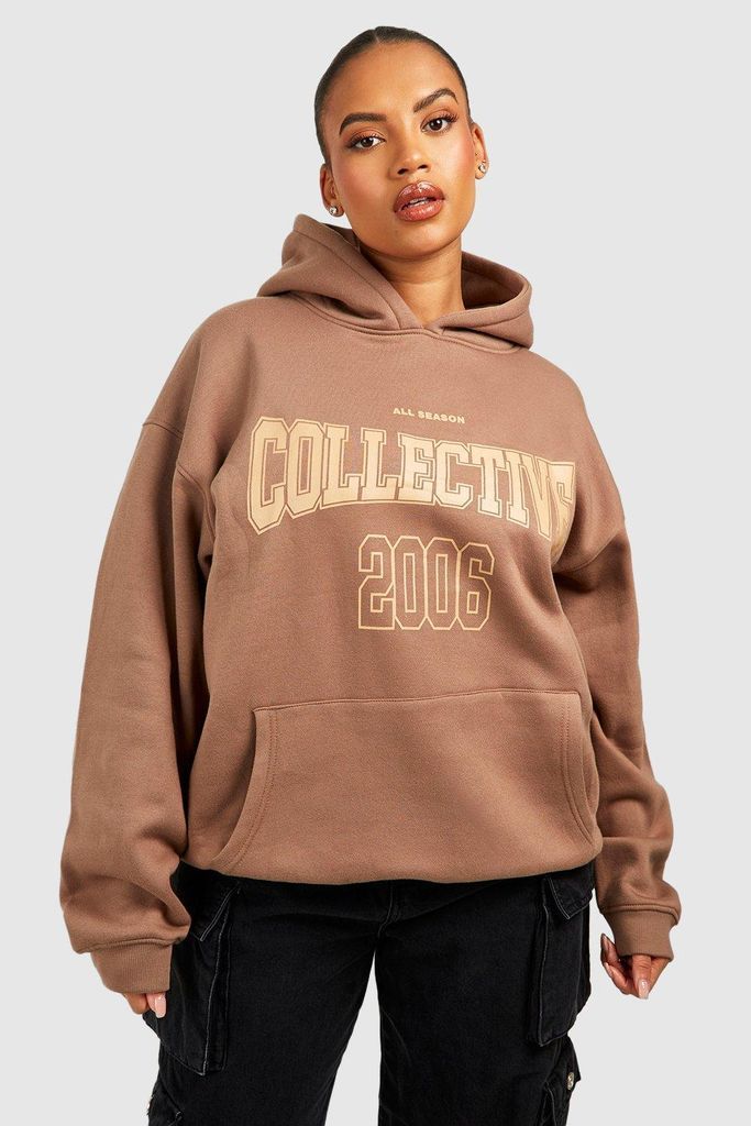 Womens Plus Collective Print Oversized Hoodie - Brown - 18, Brown