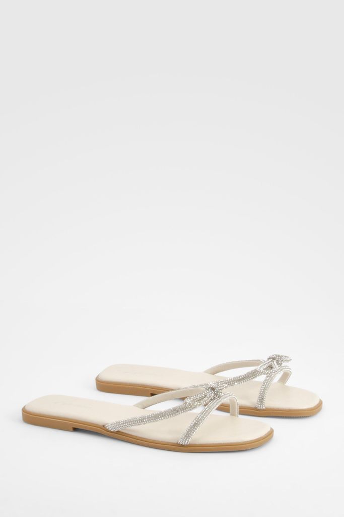 Womens Diamante Bow Detail Sandals - White - 3, White