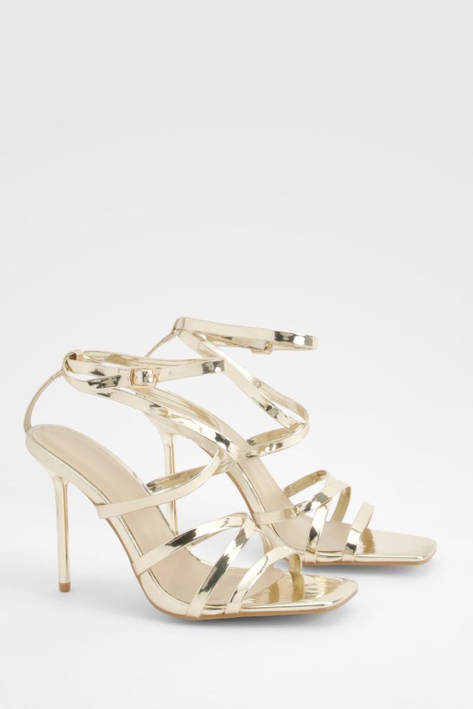 Womens Metallic Strappy Cross Over Heels - Gold - 3, Gold