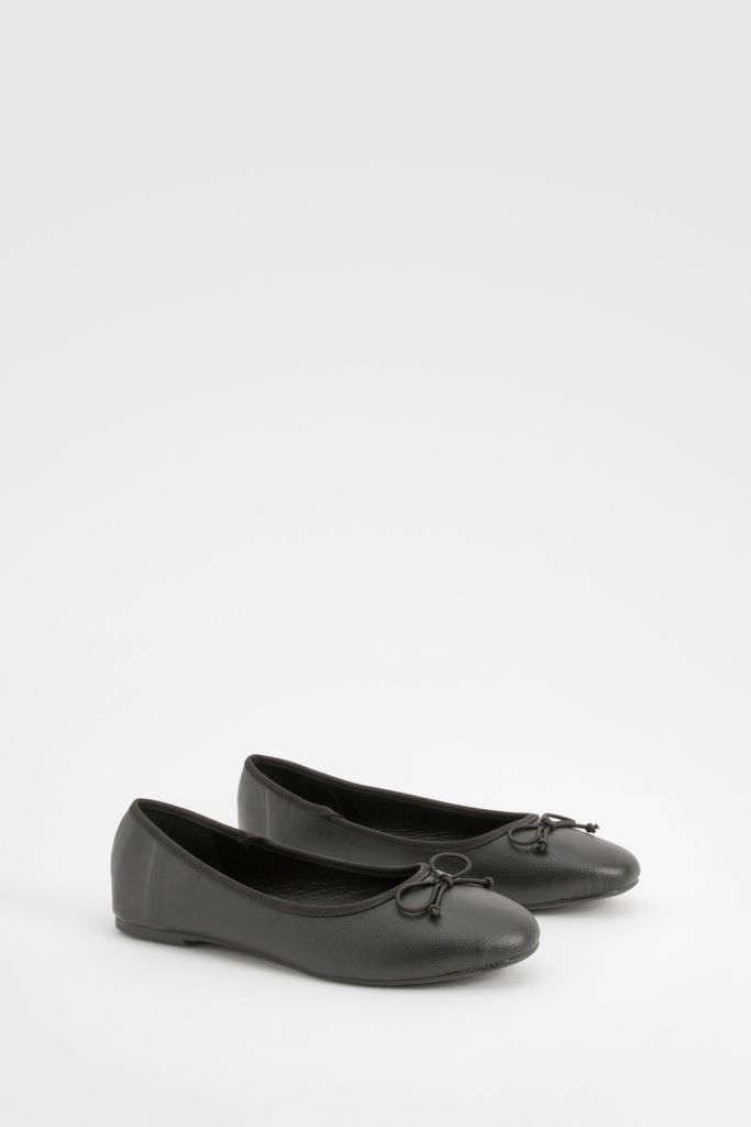 Womens Wide Fit Bow Detail Ballets - Black - 4, Black