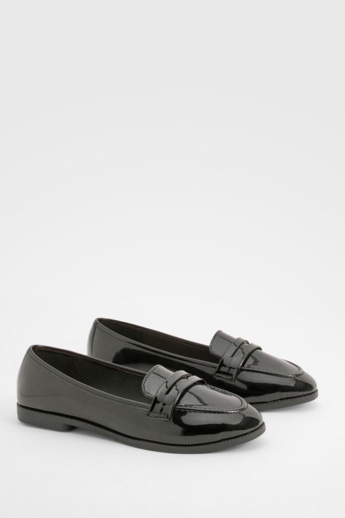Womens Wide Fit Patent Loafers - Black - 4, Black