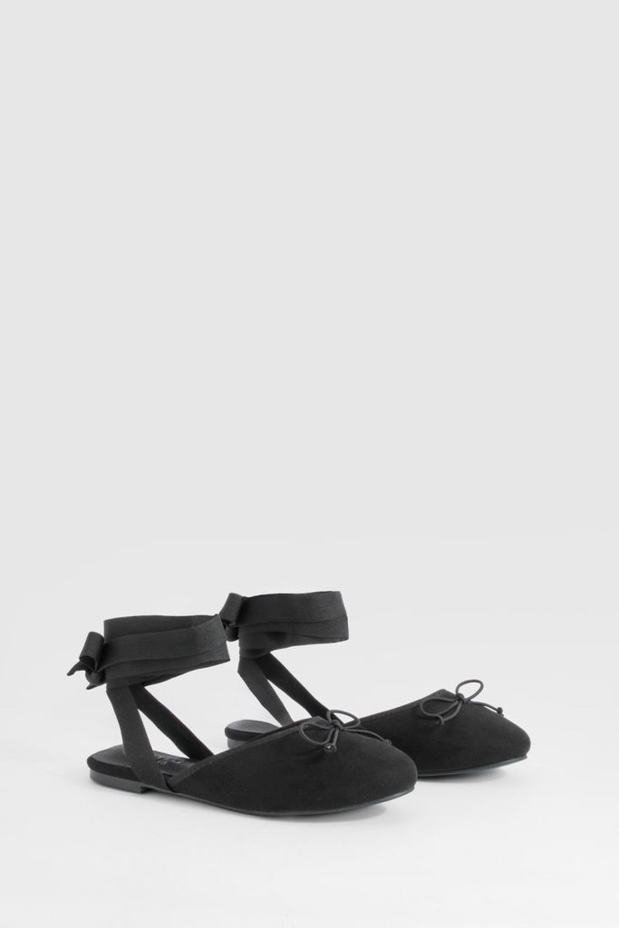 Womens Wide Fit Tie Detail Ballet Flats - Black - 3, Black