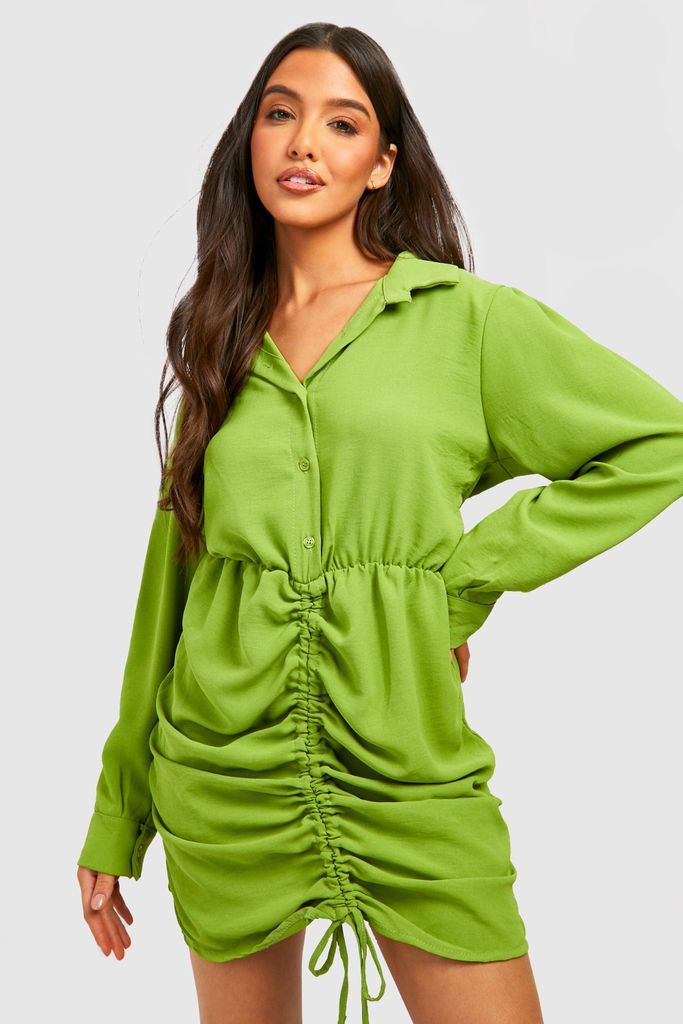 Womens Hammered Ruched Front Shirt Dress - Green - 8, Green