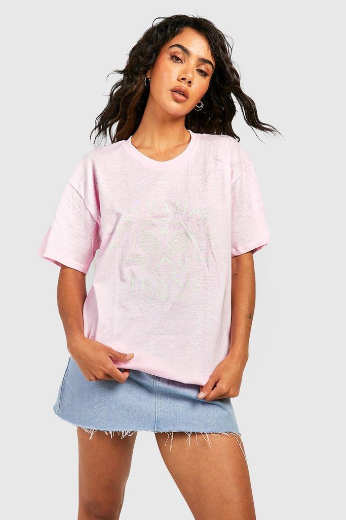 Womens Hampton Tennis Printed Oversized T-Shirt - Pink - L, Pink