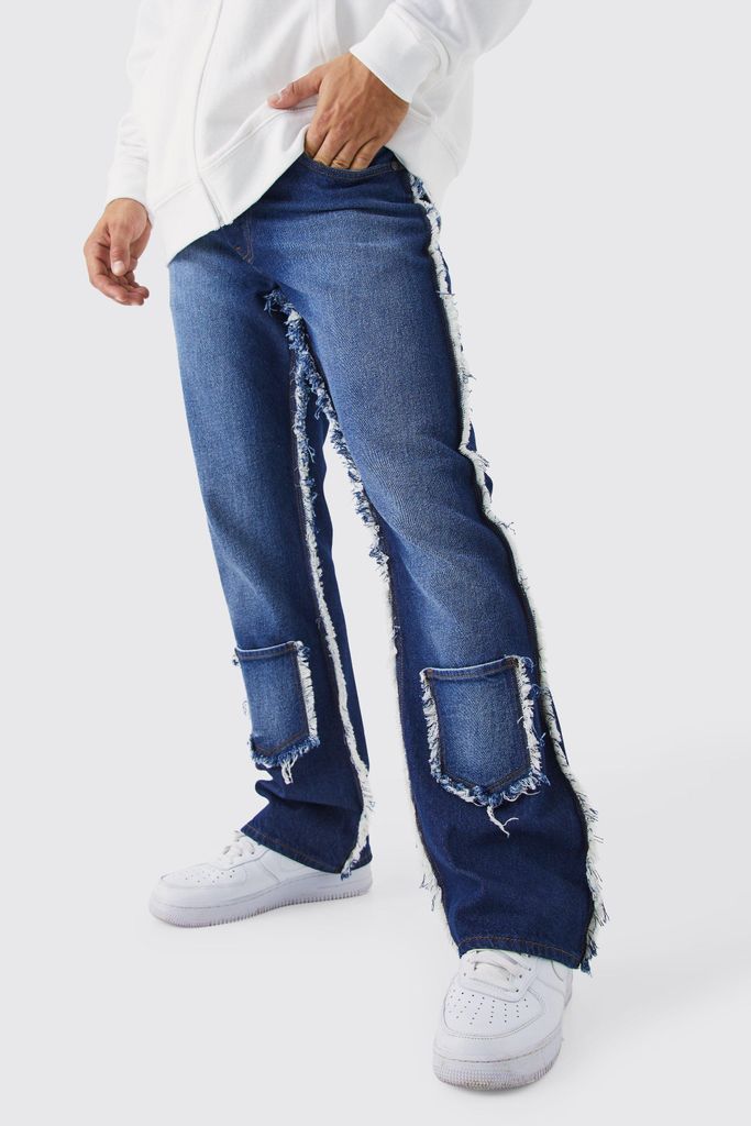 Men's Relaxed Rigid Flare Frayed Seam Jeans - Blue - 30R, Blue