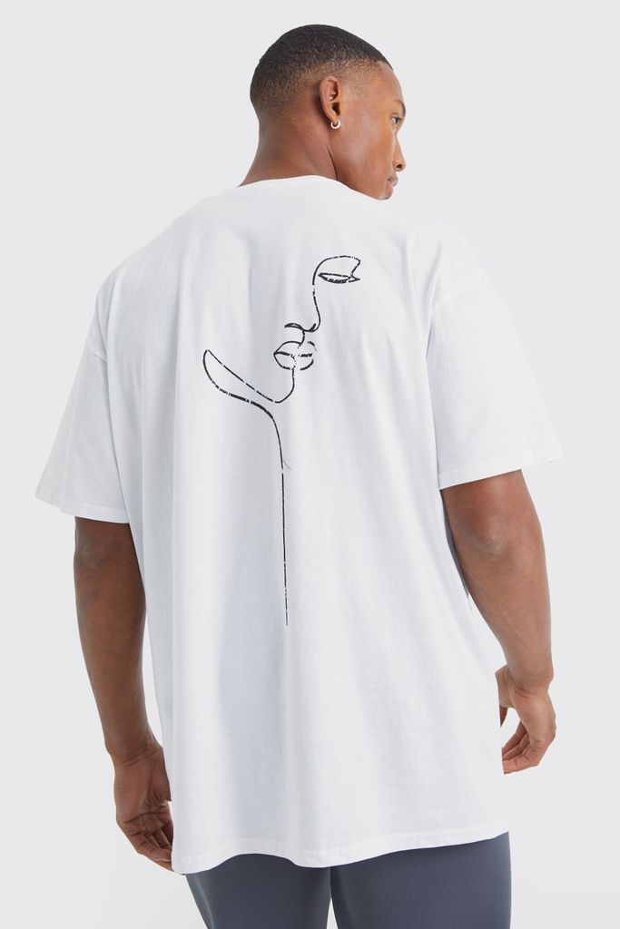 Men's Oversized Stencil Line Face Print T-Shirt - White - S, White
