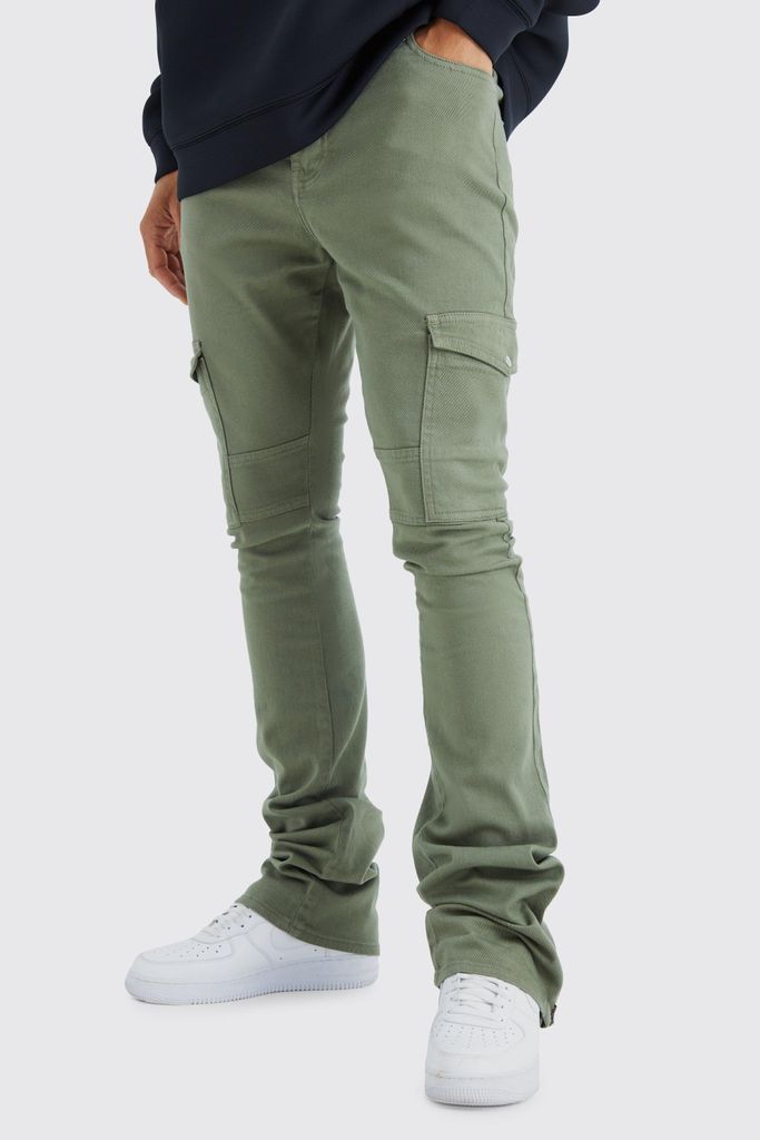 Men's Tall Fixed Waist Skinny Stacked Zip Gusset Cargo Trouser - Green - 32, Green