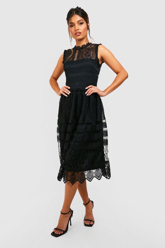 Womens Boutique Lace Skater Bridesmaid Dress - Black - 18, Black