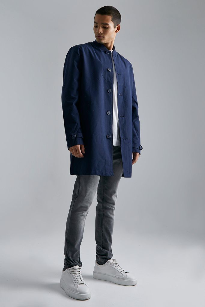 Men's Single Breasted Mac With Bomber Collar - Navy - Xs, Navy