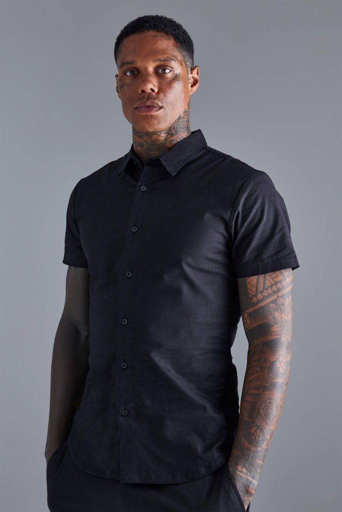 Men's Short Sleeve Stretch Shirt - Black - S, Black