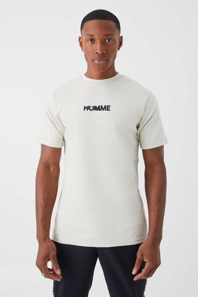 Men's Slim Heavyweight Interlock Homme Graphic T-Shirt - Grey - L, Grey