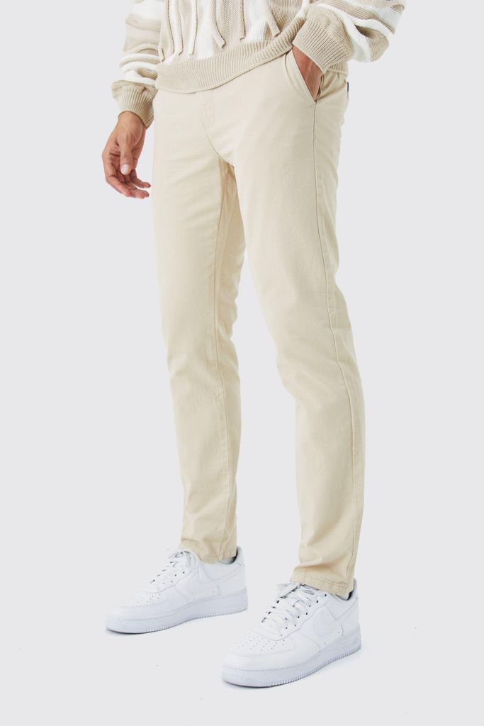 Men's Fixed Waist Skinny Chino Trouser - Beige - 30, Beige