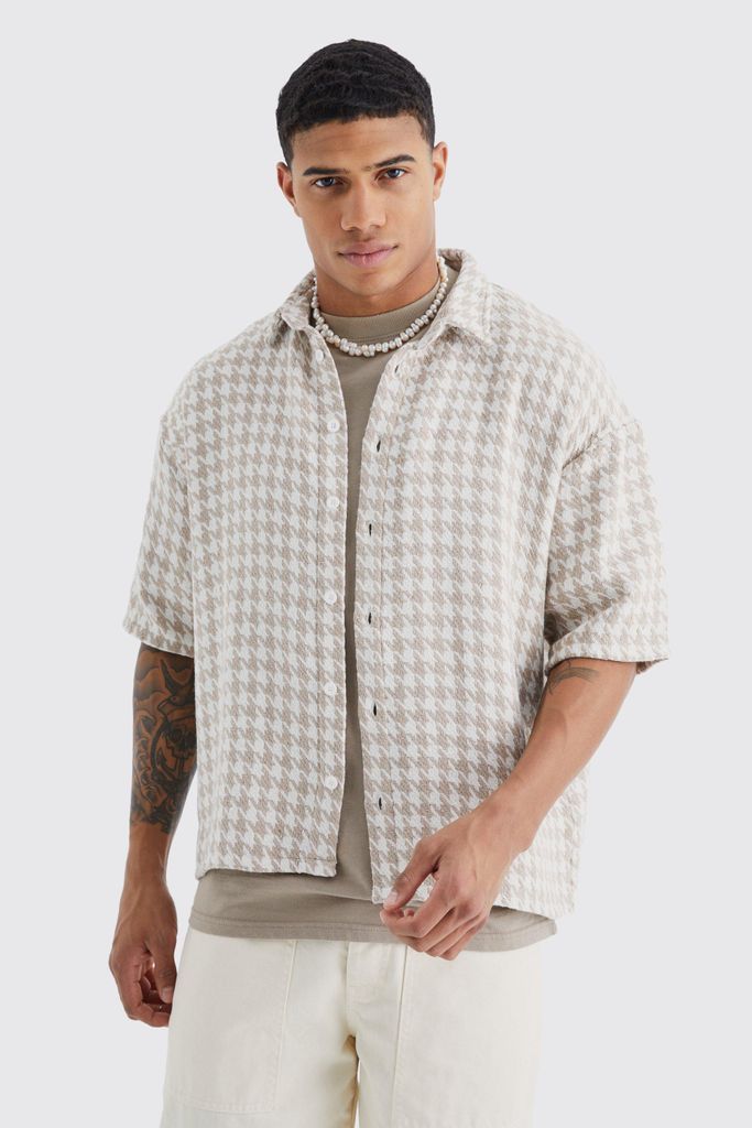 Men's Oversized Boxy Short Sleeve Jacquard Shirt - Beige - L, Beige