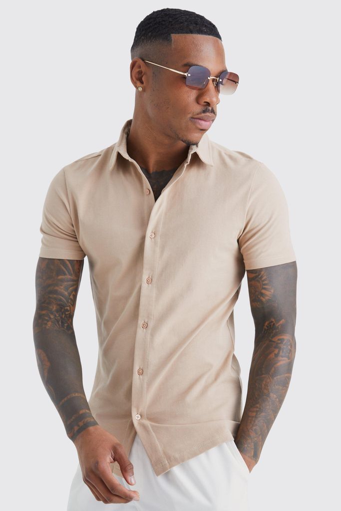 Men's Short Sleeve Stretch Fit Jersey Shirt - Beige - S, Beige